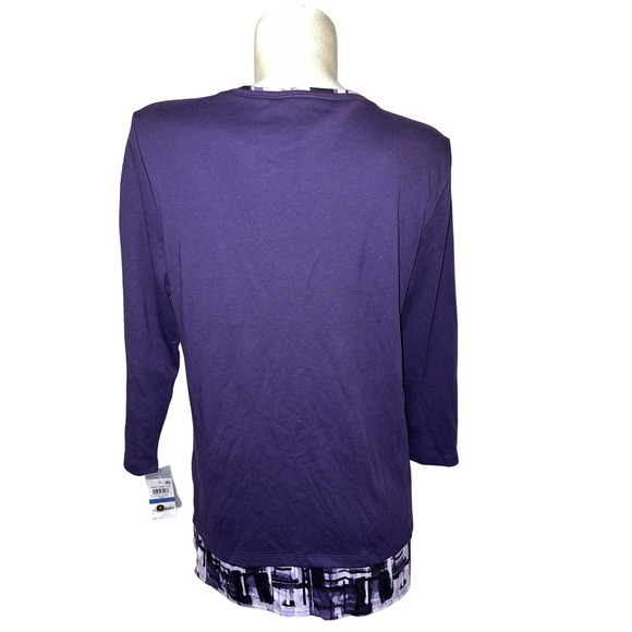 New Karen Scott Top Purple Print Trim 3/4 Sleeve Shirt Size XL Casual Travel - Picture 5 of 9